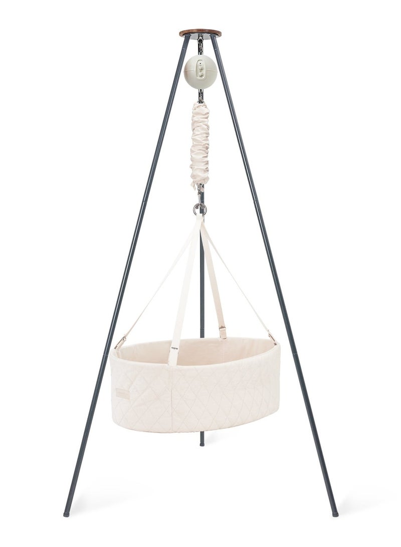 مونبون مجموعة نوم الأطفال الكلاسيكية من مونبون - سرير بيضاوي عضوي لنظام النوم | يتضمن محرك بلوتوث وحامل ثلاثي القوائم | تصميم دنماركي لنوم أفضل للطفل (لون طبيعي، حامل ثلاثي القوائم رمادي) - Image 1